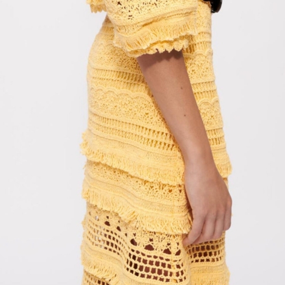 MAJE Yellow Crochet Knit Midi Skirt - Picture 6 of 7